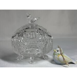 Hofbauer Byrdes Bird Finial Lead Crystal Candy Dish Trinket Box And SM Ornament
